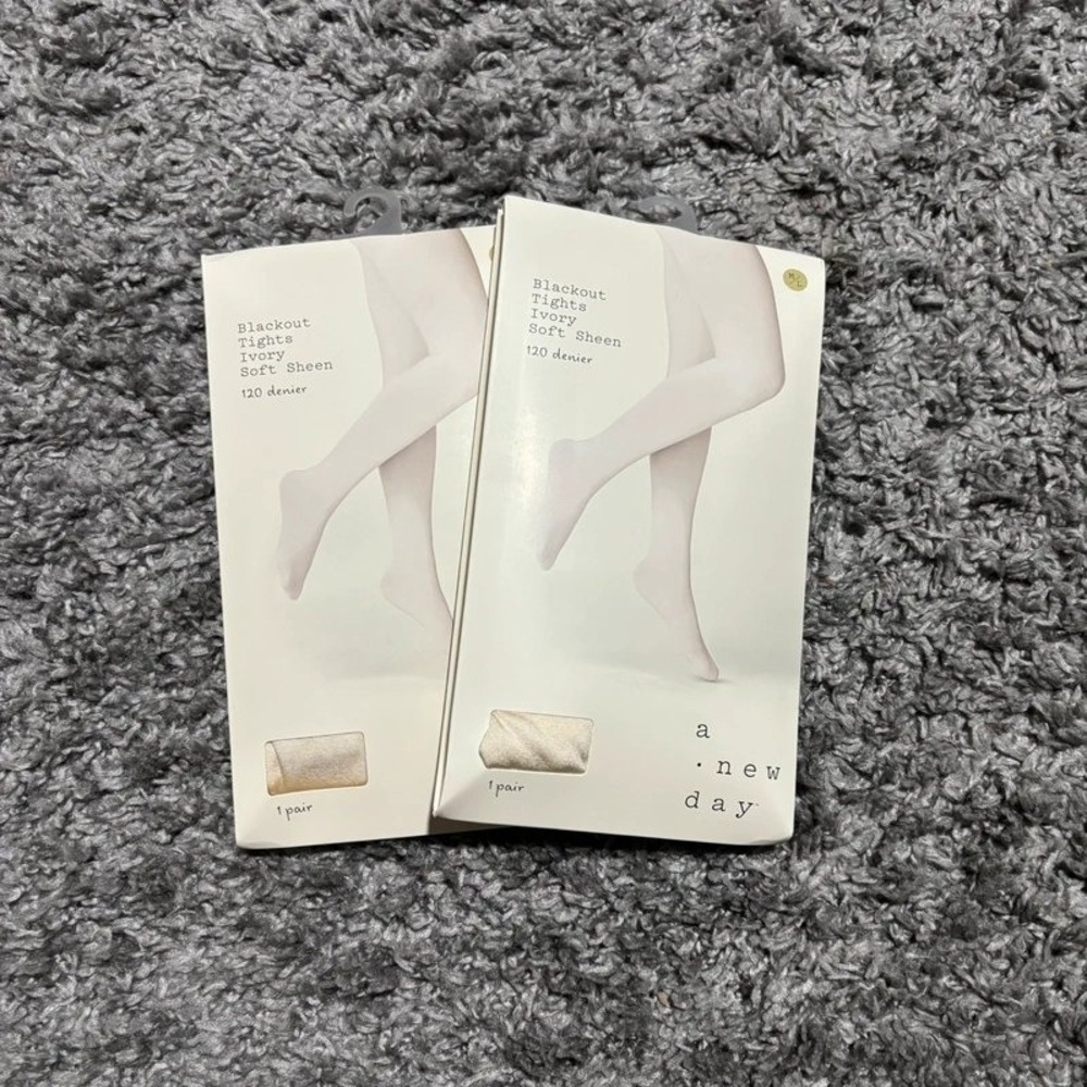 Bundle of 2 pairs M/L Blackout Tights Ivory Soft Sheen - A New Day Brand New